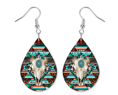 Skull with Serape Teardrop Earrings