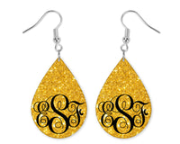 Sparkly Gold Glitter Monogrammed Teardrop Earrings