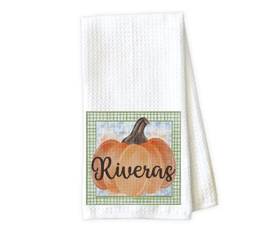 Square Pumpkin Frame Personalized Waffle Weave Microfiber Kitchen Towel
