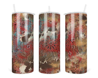 Stained Bandana Leather 20 oz insulated tumbler with lid and straw - Sew Lucky Embroidery