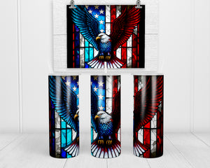 Stained Glass American Eagle 20 oz insulated tumbler with lid and straw - Sew Lucky Embroidery