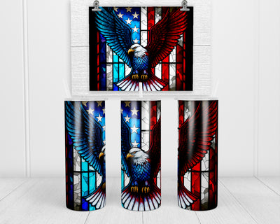 Stained Glass American Eagle 20 oz insulated tumbler with lid and straw
