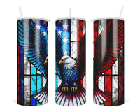 Stained Glass American Eagle 20 oz insulated tumbler with lid and straw - Sew Lucky Embroidery