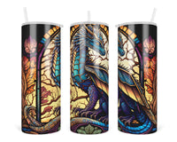 Stained Glass Dragon 20 oz insulated tumbler with lid and straw - Sew Lucky Embroidery