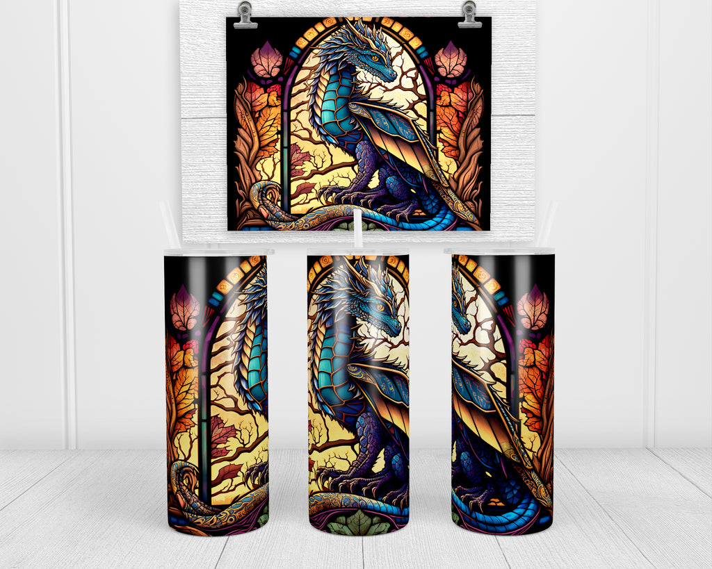 Stained Glass Dragon 20 oz insulated tumbler with lid and straw - Sew Lucky Embroidery