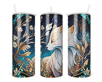 Stained Glass Fox 20 oz insulated tumbler with lid and straw - Sew Lucky Embroidery