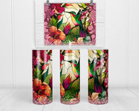 Stained Glass Hummingbird  20 oz insulated tumbler with lid and straw - Sew Lucky Embroidery