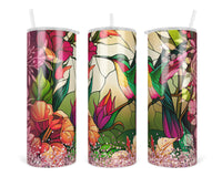Stained Glass Hummingbird  20 oz insulated tumbler with lid and straw - Sew Lucky Embroidery