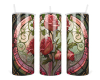 Stained Glass Roses 20 oz insulated tumbler with lid and straw - Sew Lucky Embroidery