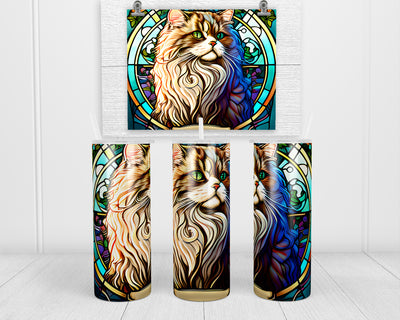 Stained Glass Cat 20 oz insulated tumbler with lid and straw