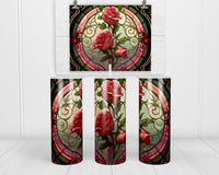 Stained Glass Roses 20 oz insulated tumbler with lid and straw - Sew Lucky Embroidery