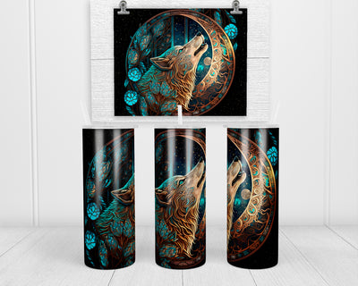 Stained Glass Wolf  20 oz insulated tumbler with lid and straw