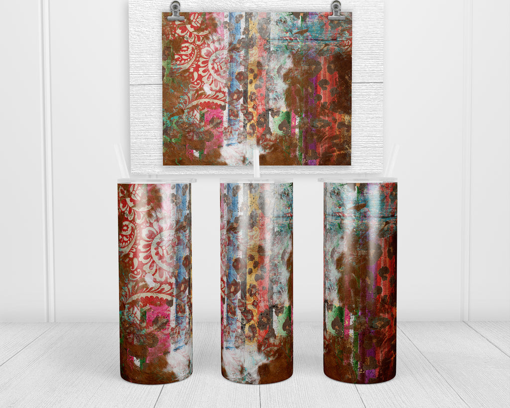 Stained Leather 20 oz insulated tumbler with lid and straw - Sew Lucky Embroidery