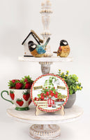 Strawberry Gnome Tier Tray Sign and Stand - Sew Lucky Embroidery