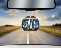 Stripes Car Charm and set of 2 Sandstone Car Coasters Personalized - Sew Lucky Embroidery