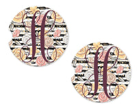 Stripes with Roses and Leaves Personalized Sandstone Car Coasters - Sew Lucky Embroidery