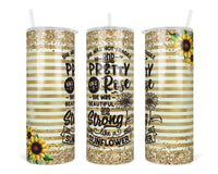 Strong Sunflower Gold Glitter 20 oz insulated tumbler with lid and straw - Sew Lucky Embroidery