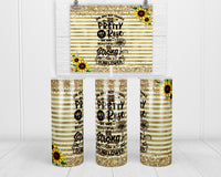 Strong Sunflower Gold Glitter 20 oz insulated tumbler with lid and straw - Sew Lucky Embroidery