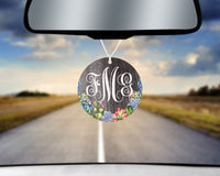 Succulents Car Charm and set of 2 Sandstone Car Coasters Personalized - Sew Lucky Embroidery