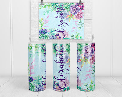 Succulents and Glitter Personalized 20 oz Insulated Tumbler with Lid and Straw