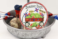 Summer Days Watermelon Wagon Tier Tray Sign and Stand - Sew Lucky Embroidery