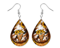 Sunflower Bull Skull Earrings - Sew Lucky Embroidery