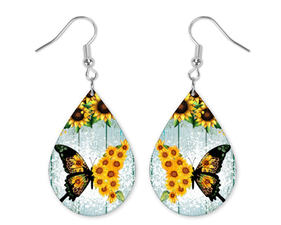 Sunflower Butterfly Teardrop Earrings