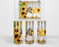 Sunflower Gnome 20 oz insulated tumbler with lid and straw - Sew Lucky Embroidery