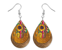 Sunflowers and Glitter Teardrop Earrings