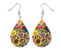 Sunflowers Cheetah Teardrop Earrings