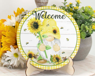 Sunflower Gnome Welcome Tier Tray Sign and Stand