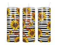 Sunflowers and Stripes Personalized 20 oz Insulated Tumbler with Lid and Straw - Sew Lucky Embroidery