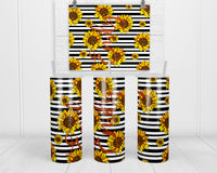 Sunflowers and Stripes Personalized 20 oz Insulated Tumbler with Lid and Straw - Sew Lucky Embroidery