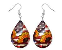 Sunflowers and USA Hearts Earrings - Sew Lucky Embroidery