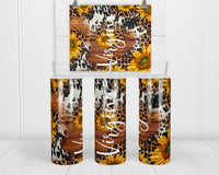 Sunflowers Cowhide and Leopard Personalized 20oz insulated tumbler - Sew Lucky Embroidery