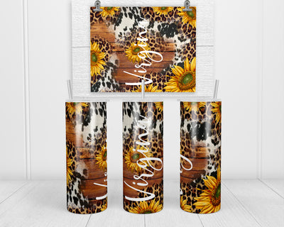 Sunflowers Cowhide and Leopard Personalized 20oz insulated tumbler