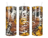 Sunflowers Cowhide and Leopard Personalized 20oz insulated tumbler - Sew Lucky Embroidery