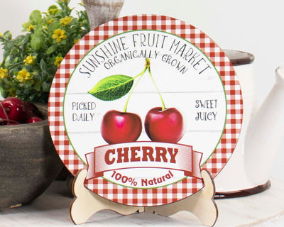 Sunshine Fruit Market Cherries Tier Tray Sign and Stand