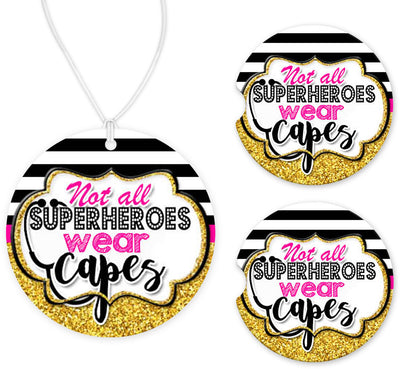 Superhero Nurse Car Charm and set of 2 Sandstone Car Coasters