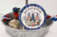 Sweet Land of Liberty Gnomes Tier Tray Sign and Stand - Sew Lucky Embroidery