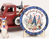 Sweet Land of Liberty Gnomes Tier Tray Sign and Stand - Sew Lucky Embroidery