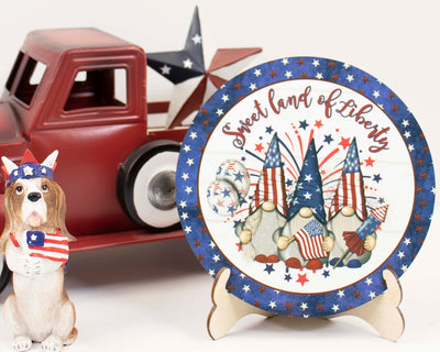 Sweet Land of Liberty Gnomes Tier Tray Sign and Stand