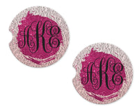 Swirls and Pink Glitter Personalized Sandstone Car Coasters - Sew Lucky Embroidery