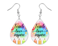 Teach Love Inspire Teardrop Earrings - Sew Lucky Embroidery