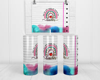 Teacher Rainbow 20 oz insulated tumbler with lid and straw - Sew Lucky Embroidery