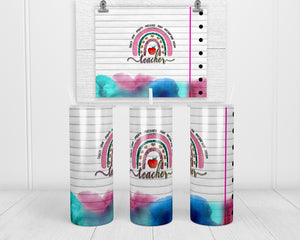 Teacher Rainbow 20 oz insulated tumbler with lid and straw - Sew Lucky Embroidery