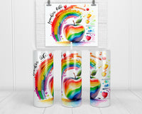 Teacher Watercolor 20 oz insulated tumbler with lid and straw - Sew Lucky Embroidery