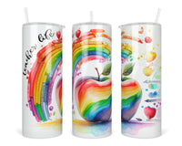 Teacher Watercolor 20 oz insulated tumbler with lid and straw - Sew Lucky Embroidery