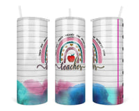 Teacher Rainbow 20 oz insulated tumbler with lid and straw - Sew Lucky Embroidery