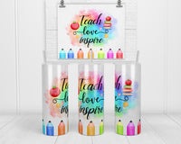 Teach Love Inspire 20 oz Insulated Tumbler with Lid and Straw - Sew Lucky Embroidery